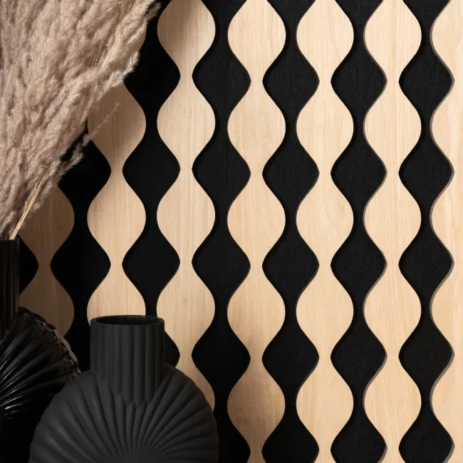 Trepanel® Oak Sculpted Black Matt Acoustic Wood Slat Wall Panels