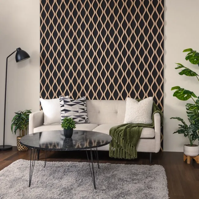 Trepanel® Oak Wave Lattice Black Matt Acoustic Wood Slat Wall Panels