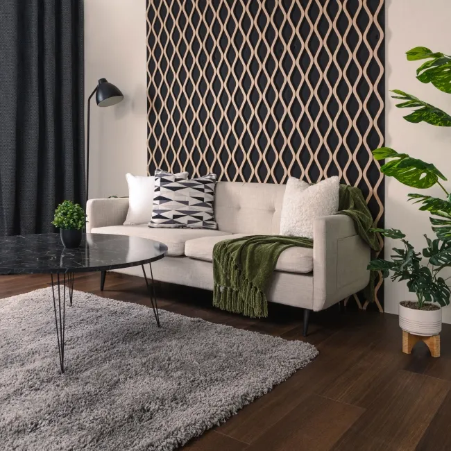 Trepanel® Oak Wave Lattice Black Matt Acoustic Wood Slat Wall Panels