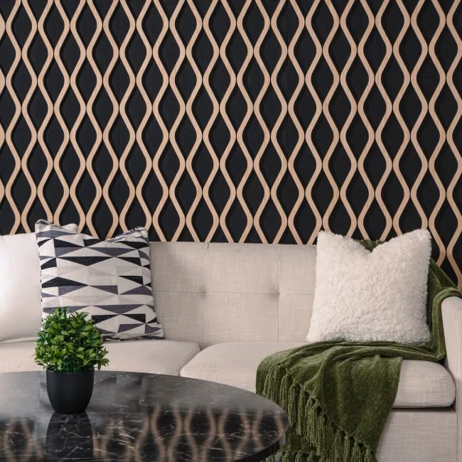 Trepanel® Oak Wave Lattice Black Matt Acoustic Wood Slat Wall Panels