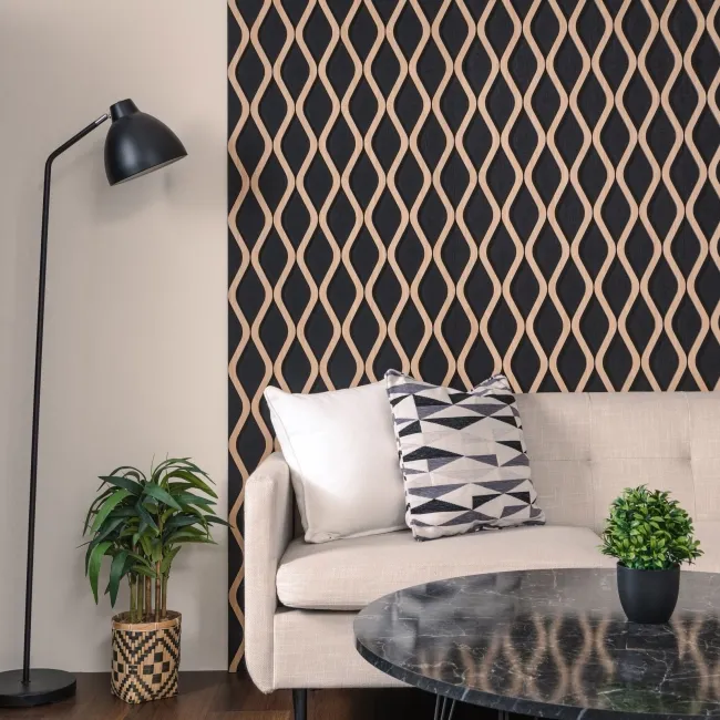 Trepanel® Oak Wave Lattice Black Matt Acoustic Wood Slat Wall Panels