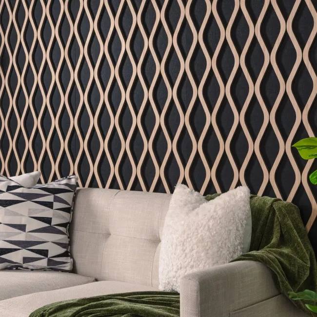 Trepanel® Oak Wave Lattice Black Matt Acoustic Wood Slat Wall Panels