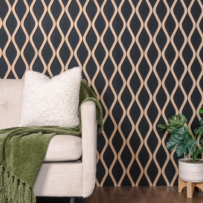 Trepanel® Oak Wave Lattice Black Matt Acoustic Wood Slat Wall Panels