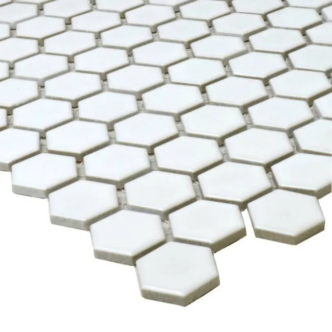 Pixel White 23x23 Hexagon Matt Mosaic Tiles