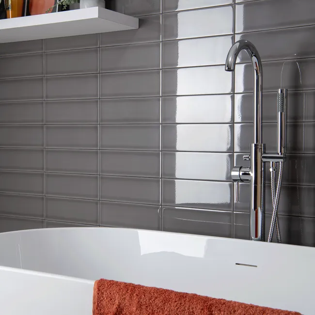 Aquarelle Gloss Umber Grey Brick Tiles