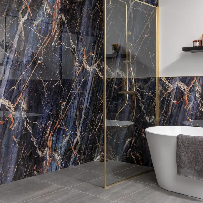 Trepanel Aqua Luxe® Blue Dramatic Marble Effect Embossed Gloss SPC XXL Wall Panel