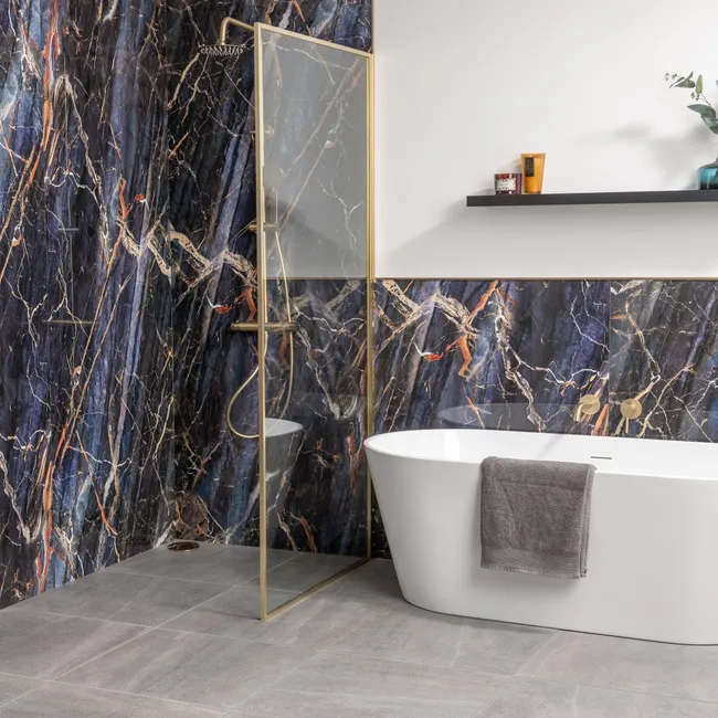 Trepanel Aqua Luxe® Blue Dramatic Marble Effect Embossed Gloss SPC XXL Wall Panel