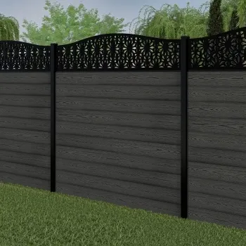 LuxeLine Composite Fence Panel Dark Grey 6ft High - Floral Decorative Screen with Buried Aluminium Post