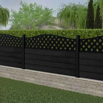 LuxeLine Composite Fence Panel Black 3ft High - Curve Top Lattice Decorative Screen with Aluminium Post