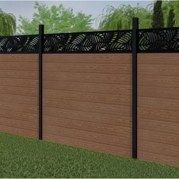 LuxeLine Composite Fence Panel Teak 6ft High - Jungle Decorative Screen with Buried Aluminium Post
