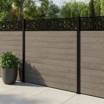 LuxeLine Composite Fence Panel Light Grey 6ft High - Moroccan Decorative Screen with Aluminium Post