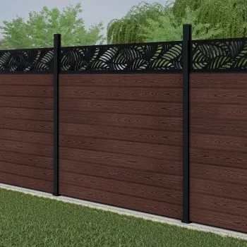 LuxeLine Composite Fence Panel Walnut 6ft High - Jungle Decorative Screen with Aluminium Post