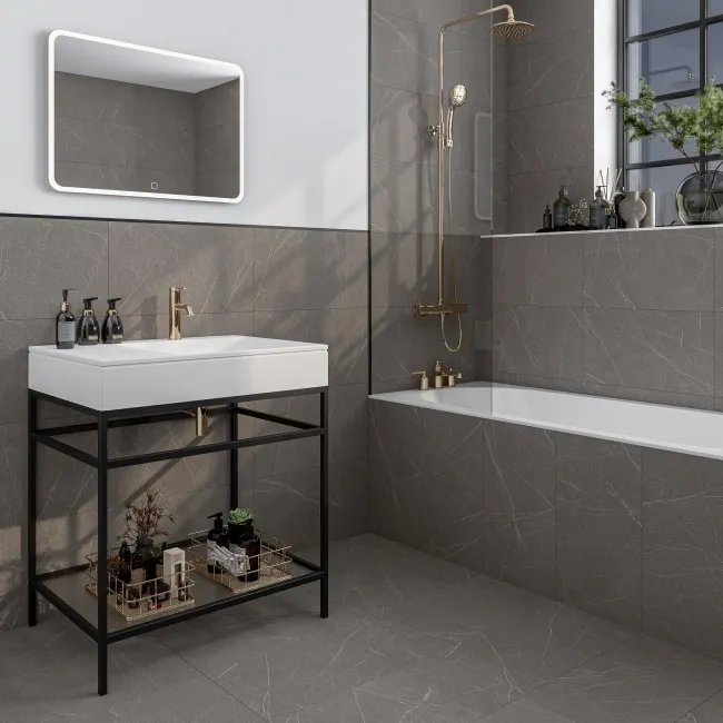 Chalkstone Ash Grey Matt Stone Effect Wall And Floor Tiles