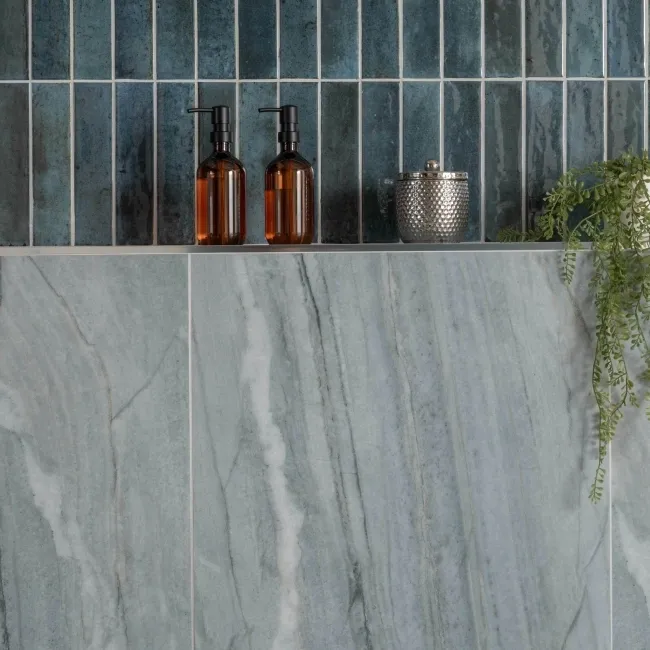 Falls Blue Semi Polished Marble Effect Large Wall and Floor Tiles