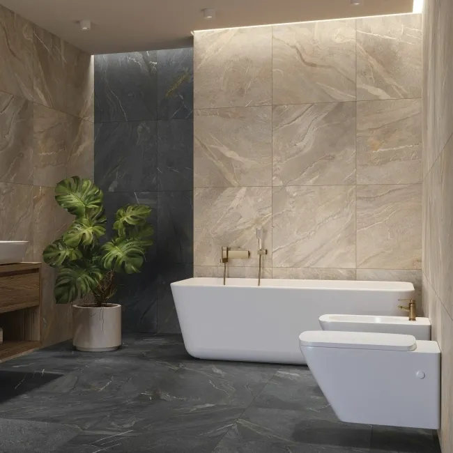 Devoke Beige Matt Stone Effect Wall and Floor Tiles 597x597