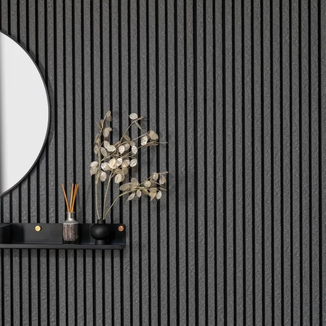 Trepanel Design® Grey Slate Effect Slat on Black Felt Wall Panels