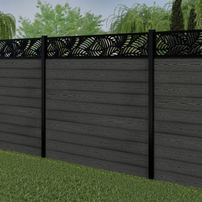 LuxeLine Composite Fence Panel Dark Grey 6ft High - Jungle Decorative Screen with Buried Aluminium Post