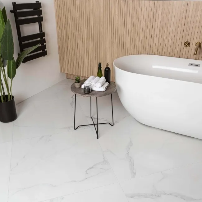 Cappella Polished White Carrara Marble Effect 75x75 Tiles