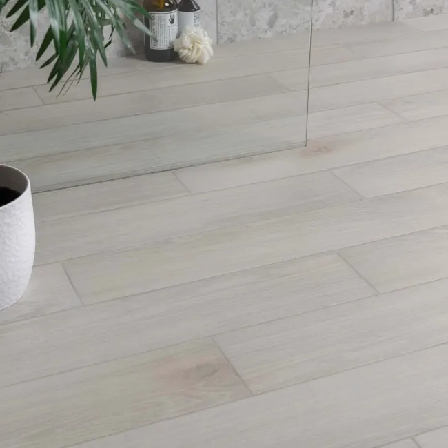 Hamptons Lime Washed White Wood Effect Porcelain Floor Tiles