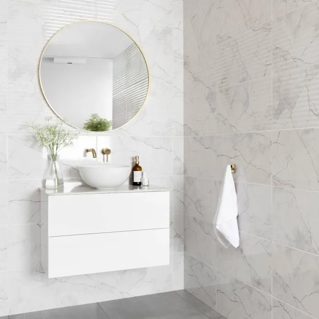 Clovelly White Carrara Marble Effect Gloss Wall Tiles