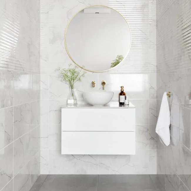 Clovelly White Carrara Marble Effect Gloss Wall Tiles