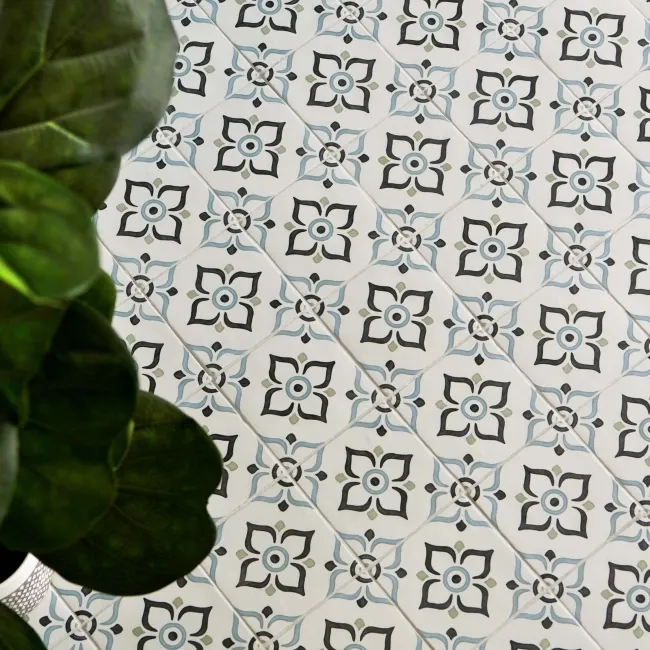 Dante Cross Blue Matt Patterned Wall and Floor Tiles