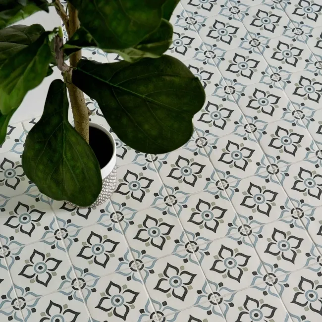 Dante Cross Blue Matt Patterned Wall and Floor Tiles