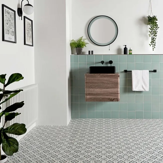 Dante Cross Blue Matt Patterned Wall and Floor Tiles