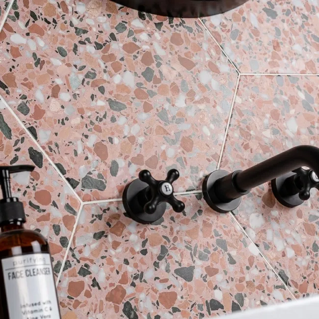 Terrazzo Pink Hexagon Nevada Porcelain Wall and Floor Tiles