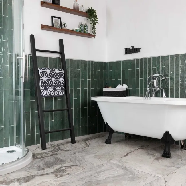 Faith Green Gloss Rustic Brick Effect Wall and Floor Tile