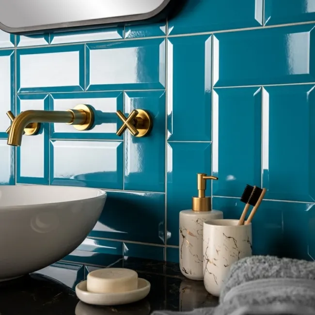 Temple Teal Blue Gloss Ceramic Metro Wall Tiles