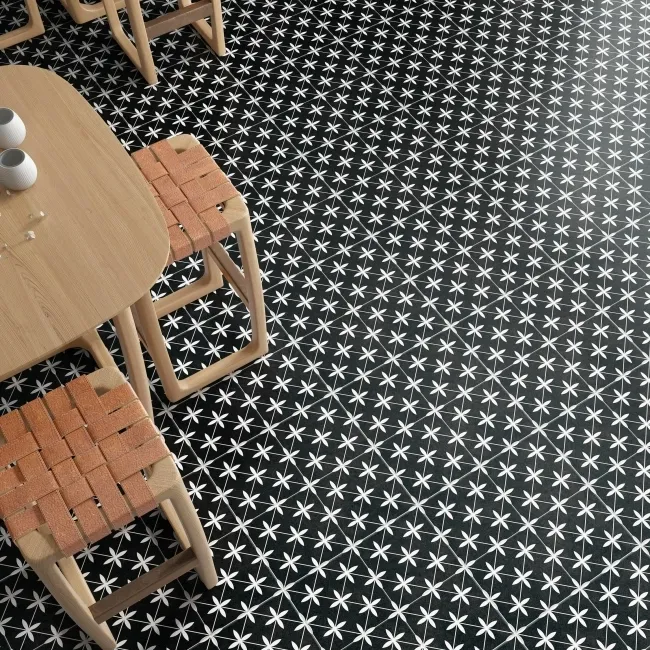 Winslow Black and White Matt Patterned Floor Tiles