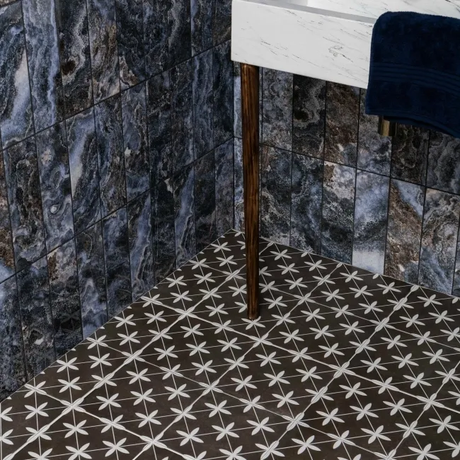 Winslow Black and White Matt Patterned Floor Tiles
