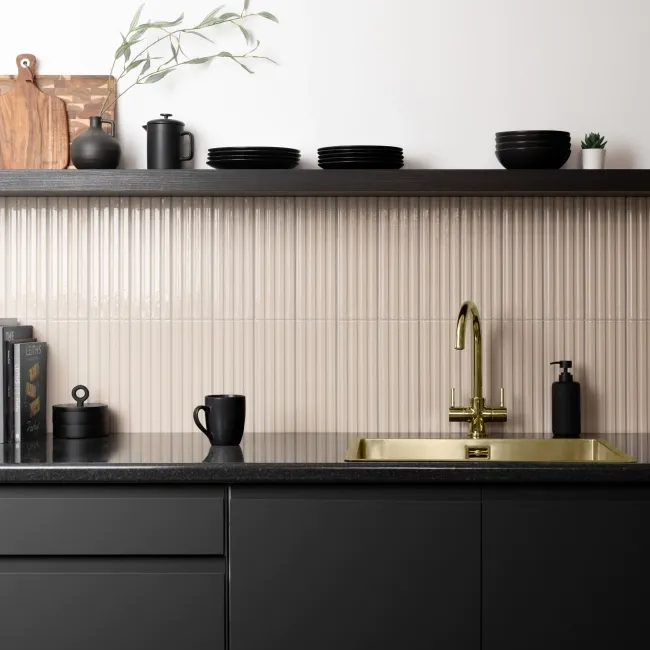 Ribbon Bone Ivory Ridged Effect Ceramic Gloss Wall Tiles