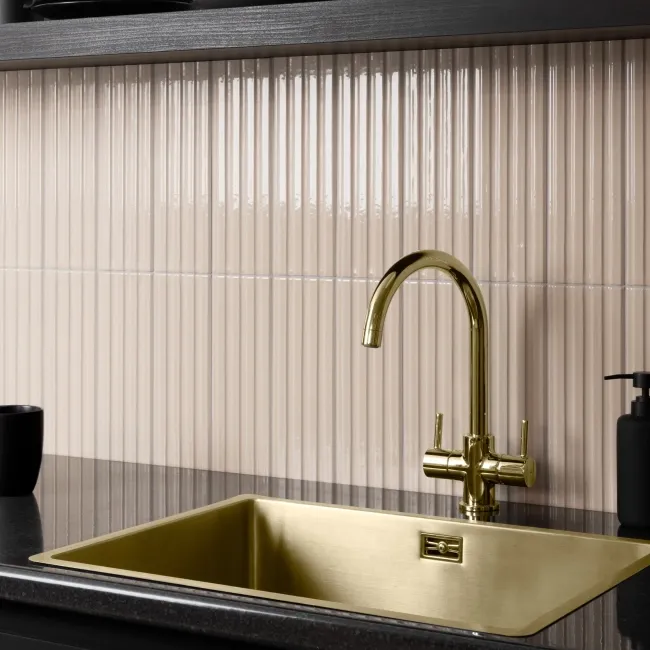 Ribbon Bone Ivory Ridged Effect Ceramic Gloss Wall Tiles