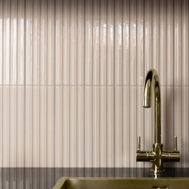 Ribbon Bone Ivory Ridged Effect Ceramic Gloss Wall Tiles