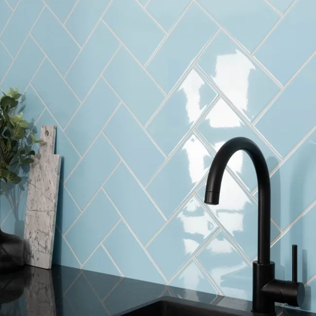 Rico Blue Gloss Flat Metro Wall Tiles 200x100