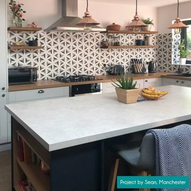 Contour Shadow Black and White Hexagon Patterned Floor Tiles