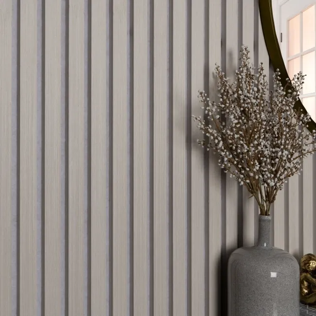 Trepanel® Light Oak on Antique White Felt Acoustic Wood Slat Panels