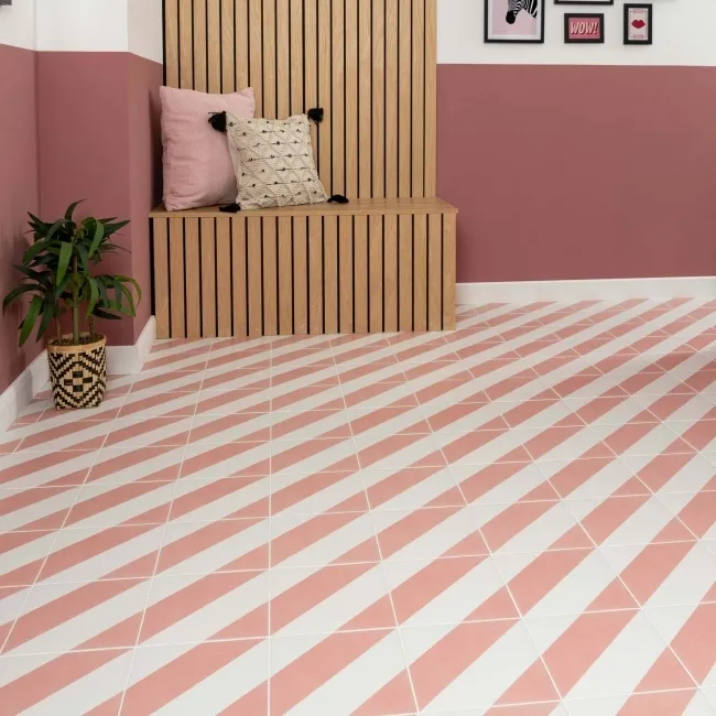 Zebra Pink and White Patterned Matt Striped Wall and Floor Tiles