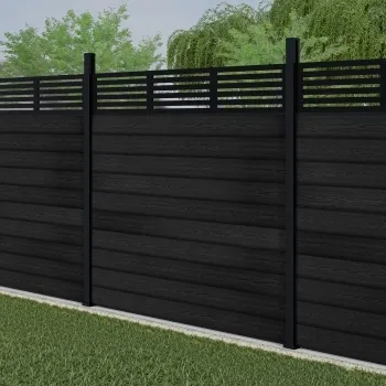 LuxeLine Composite Fence Panel Black 6ft High - Slat Decorative Screen with Aluminium Post
