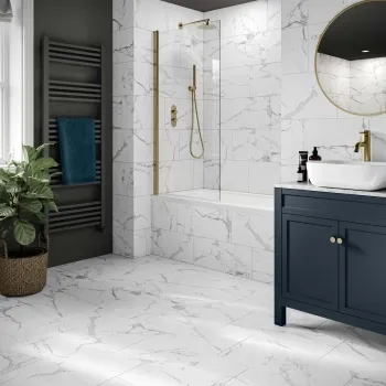 Modern Statuario White Matt Marble Effect Tiles 600x300