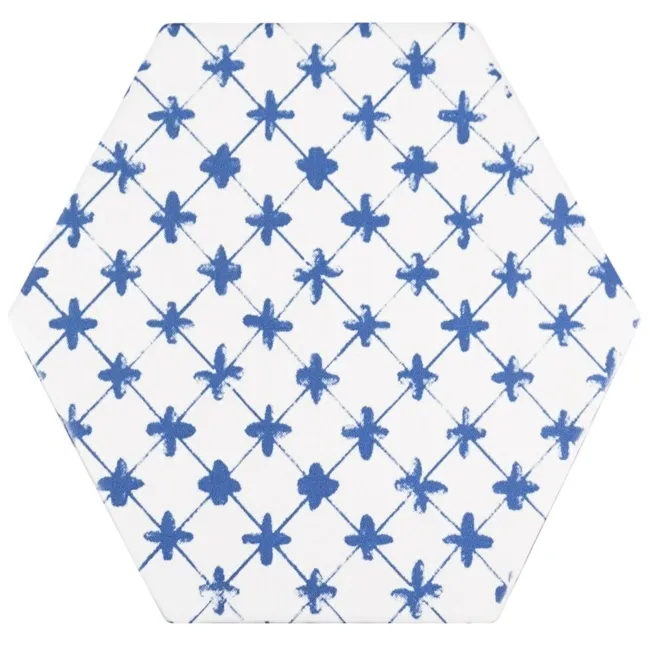 Souk Patchwork Hexagon Blue Patterned Matt Wall and Floor Tiles