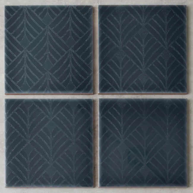 Capsule Dark Blue Grey Art Deco Engraved Decor Wall Tiles