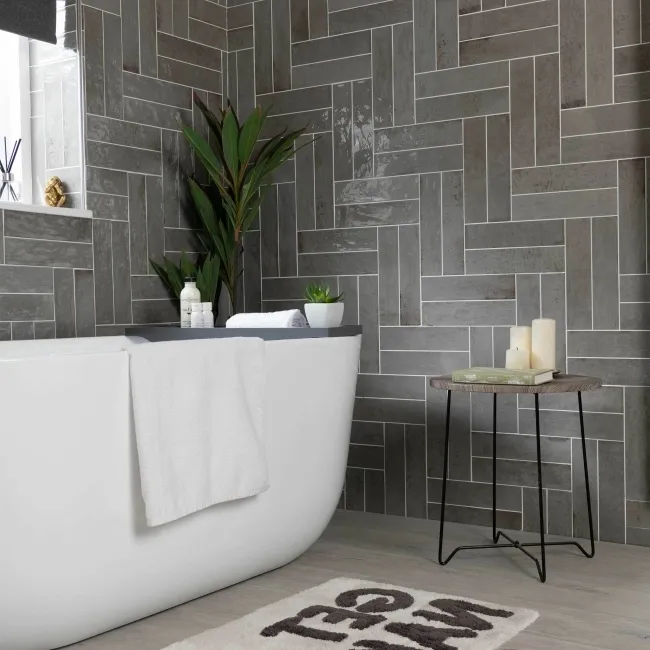 Faith Grey Gloss Rustic Brick Effect Wall and Floor Tile