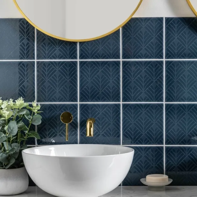 Capsule Dark Blue Grey Art Deco Engraved Decor Wall Tiles