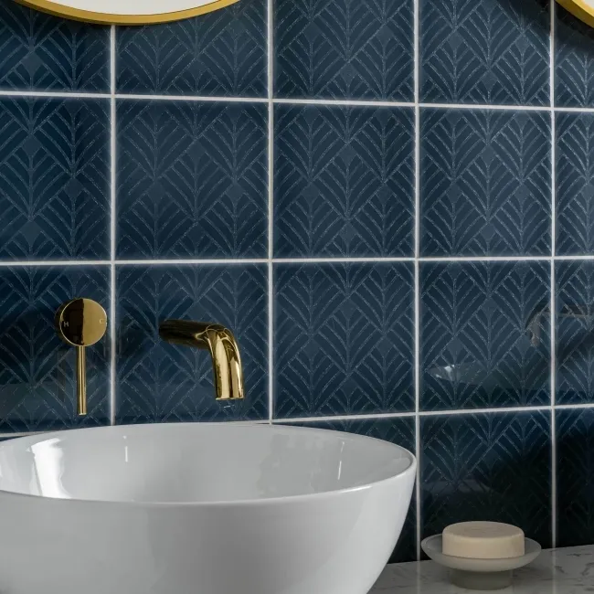 Capsule Dark Blue Grey Art Deco Engraved Decor Wall Tiles