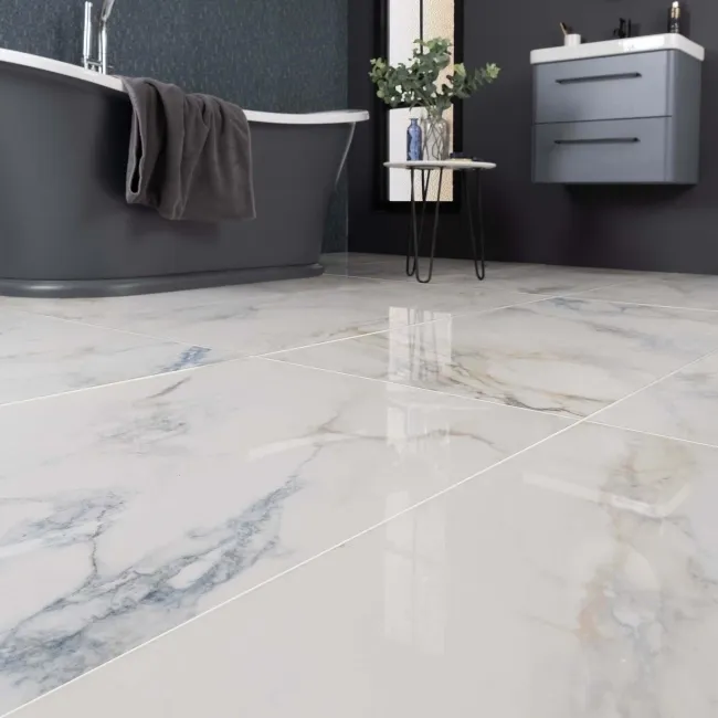 Deluxe Sapphire White Polished Large Marble Effect Wall and Floor Tiles