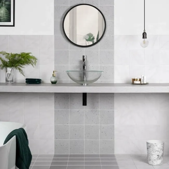 Dollymixx Light Grey Moondust Porcelain Matt Terrazzo Wall and Floor Tiles