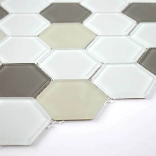 Ligo Glass Latte Hexagon Mosaic Tiles